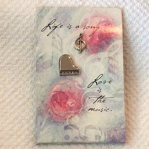Set of 2 Lapel / Tie Tac Pins Piano & Musical Note Clef from Hallmark  Vintage
